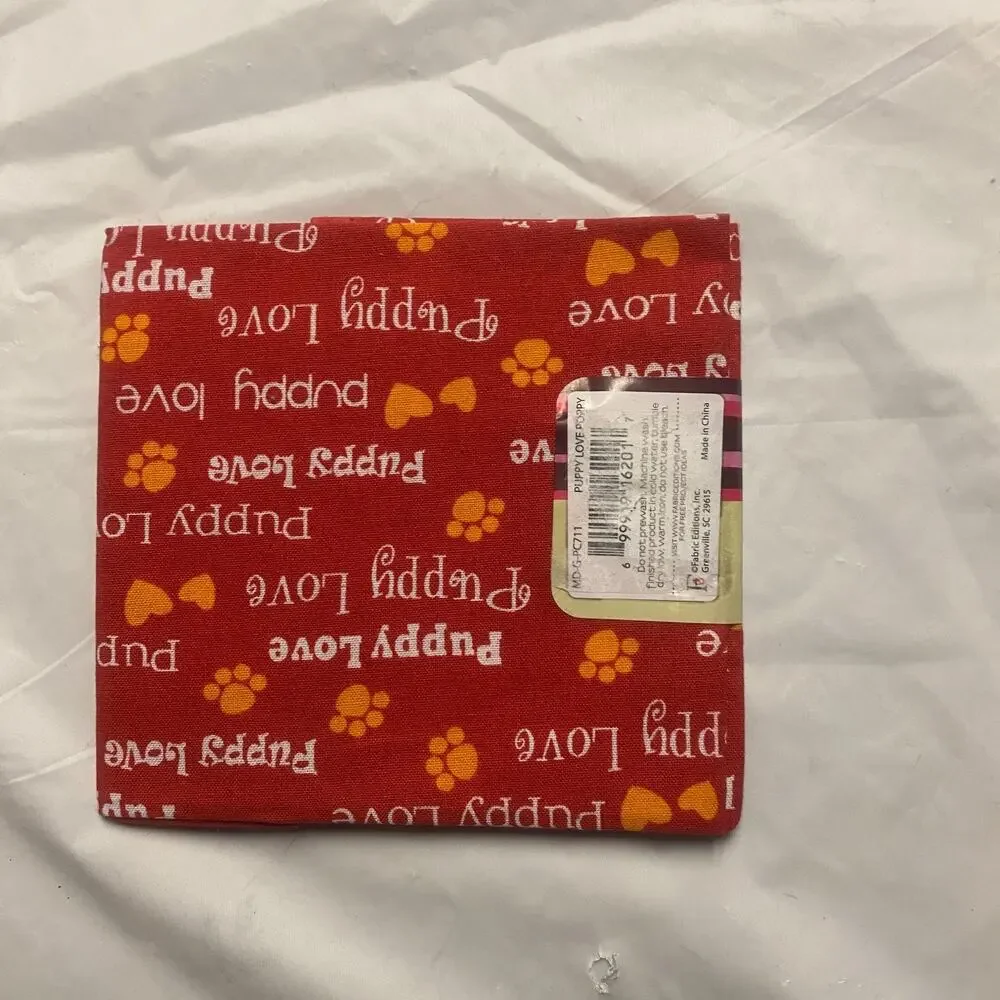 Puppy Love Fat Quarter Cotton Fabric Pawprints 18x21” Red